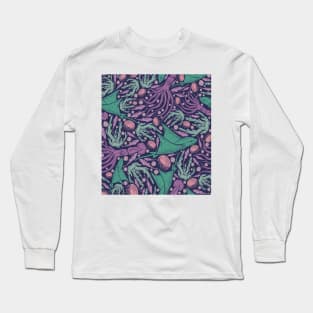 Purple and Green Sea Life Design Long Sleeve T-Shirt